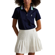 RLX RALPH LAUREN 여자 투어 피크 니트 콜라 폴로 골프 셔츠 - 정제 된 해군/틸러 그린 멀티