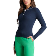 G/Fore Women's Cotton Blend Long Sleeve Knit Golf Polo Shirt - Twilight