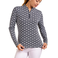 Nivo Women's Lolita Long Sleeve Mock Neck Golf Shirt - Navy/White