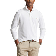 Polo Golf Ralph Lauren 棉质珠地网布性能长袖 Polo 衫 - 陶瓷白/红