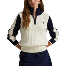 RLX Ralph Lauren Women's Cable Knit Quarter Zip Pullover - Antique White/Refined Navy