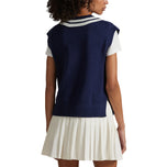 RLX Ralph Lauren妇女棉v脖子毛衣 - 精制海军/陶瓷白色