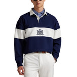 RLX Ralph Lauren Classic Fit Double -Knit Crest 풀오버 - 정제 된 해군/세라믹 화이트