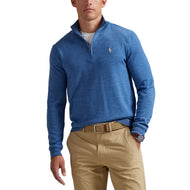 RLX RALPH LAUREN COTTON BLEND 1/4 ZIP 골프 풀오버 - 조수 풀 블루 헤더