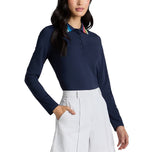 G/Fore Women 's Contrast Collar Silky Tech Long Sleeve Golf Polo Shirt -Twilight