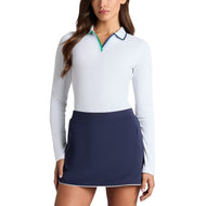 G/Fore Women's Contrast Johnny Collar Rib Long Sleeve Golf Polo Shirt - Snow/Clover