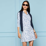 G/Fore 여성용 Scatter Ditzy 프린트 긴 소매 골프 폴로 셔츠 - 스노우/트와일라잇