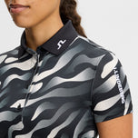 J.Lindeberg Women's Tour Tech Printed Golf Polo Shirt - Bunker Fade Black Moonbeam