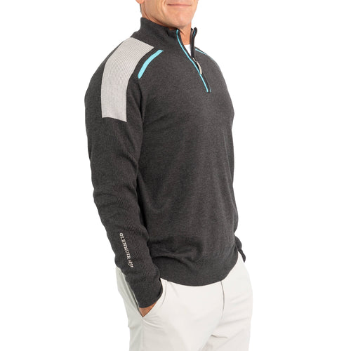 Glenmuir Selkirk Quarter Zip Ribbed Sleeve Cotton Golf Pullover - Charcoal Marl