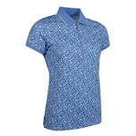 Glenmuir Women's Amelia 1/4 Zip Performance Golf Polo Shirt - Light Blue Flowers