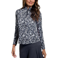 IBKUL 여성 카렌 긴팔 지퍼 목넥 셔츠 - 블랙/그레이