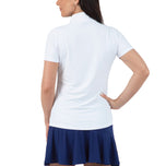 IBKUL 여성 솔리드 반팔 지퍼 모크넥 셔츠 - 화이트