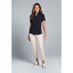 IBKUL Women's Solid Short Sleeve Zip Mock Neck Shirt - Black