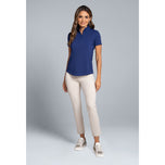 IBKUL 女式纯色短袖拉链小高领衬衫 - 海军蓝