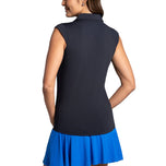 IBKUL 女式纯色无袖拉链高尔夫 Polo 衫 - 黑色