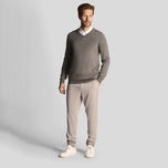 Lyle＆Scott Tonal Eagle Merino Blend V Neck Knit-中间灰色MARL