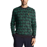 Lyle & Scott 모노그램 니트 골프 승무원 목 - 다크 해군