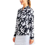 Nivo Women's Lolita UV Long Sleeve Mock Neck Golf Shirt - Black/White
