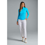 IBKUL 여성 솔리드 긴팔 지퍼 모크넥 셔츠 - 청록색