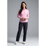 IBKUL 여성 솔리드 긴팔 지퍼 모크넥 셔츠 - 캔디 핑크