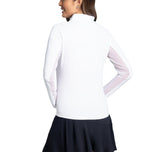 IBKUL 여성 솔리드 긴팔 지퍼 모크넥 셔츠 - 화이트