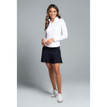 IBKUL 여성 솔리드 긴팔 지퍼 모크넥 셔츠 - 화이트