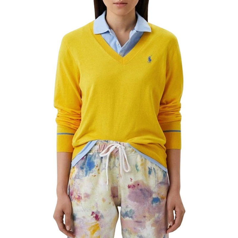 Polo Golf Ralph Lauren 여성용 면 혼방 V-넥 골프 점퍼 - 비치 옐로우