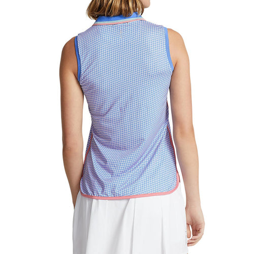 RLX Ralph Lauren 여성용 프린트 에어플로우 퍼포먼스 민소매 골프 셔츠 - Scottsdale Blue Geo