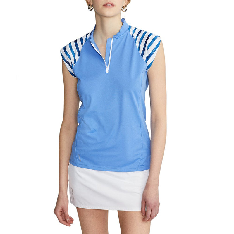 RLX 랄프 로렌 여성용 민소매 쿼터 지퍼 피케 골프 셔츠 - 브라이트 블루