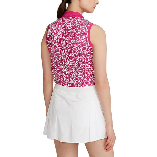 RLX Ralph Lauren 여성용 프린트 에어플로우 민소매 골프 셔츠 - Aruba 핑크 블록 프린트 Vines