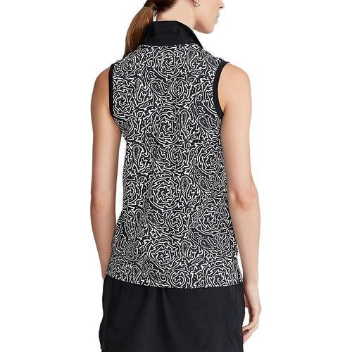 RLX 랄프 로렌 여성용 프린트 에어플로우 민소매 골프 셔츠 - 폴로 블랙 블록 프린트 덩굴