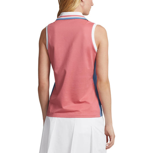 RLX 랄프 로렌 여성용 투어 피케 민소매 골프 셔츠 - 데저트 로즈/해터라스 블루 